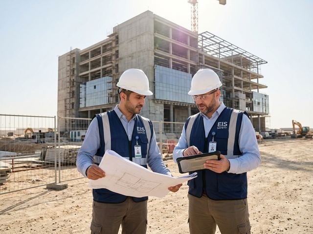 صورة مولدة تمثيلية لهوية EIS Safety؛ ليست توثيقاً لموظفين أو مشروع فعلي